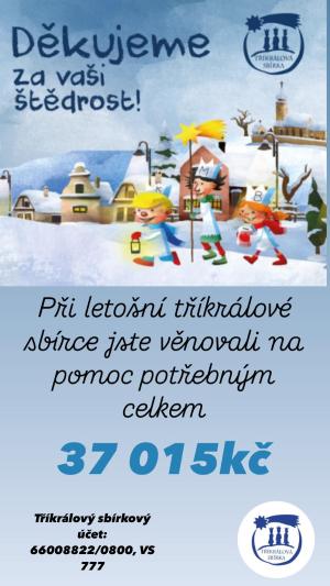 Výtěžek tříkrálové sbírky 1